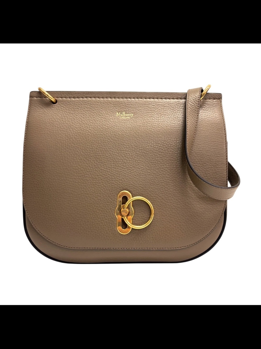 Mulberry Taupe Pebble Leather Shoulder Bag with Gold Ring Hardware
